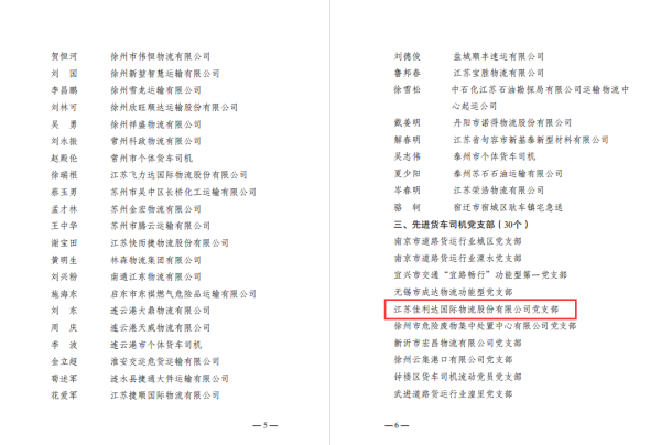 【党支部动态】凯时尊龙人生就是博物流党支部荣获江苏省交通运输行业“先进货车党支部”